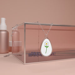 Floral Oval Necklace, Elegant Jewelry for Women, Flower Pendant, Gift for Her, Mother's Day Necklace, Everyday Wear Accessory