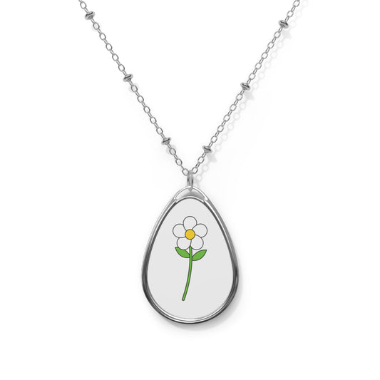 Floral Oval Necklace, Elegant Jewelry for Women, Flower Pendant, Gift for Her, Mother's Day Necklace, Everyday Wear Accessory