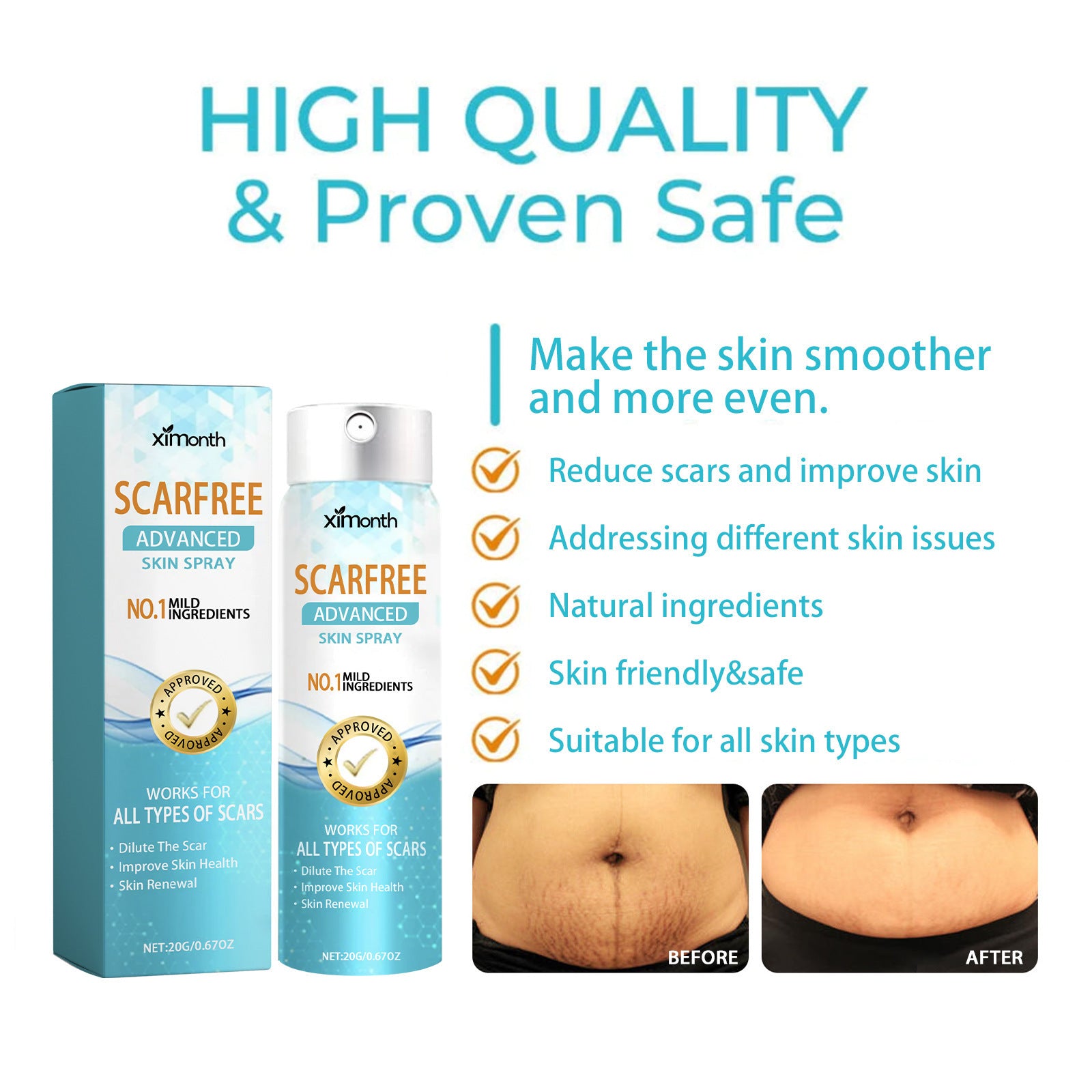 Lighten Scar Care Spray On Body Skin.