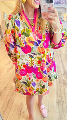 Floral Shading Three-quarter Sleeve 3D Printing Elegant Dress