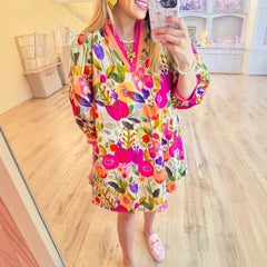 Floral Shading Three-quarter Sleeve 3D Printing Elegant Dress