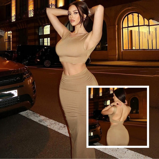 Women Tank Tops Long Skirts Party Dresses Two Piece Matching Sets Outfit 2025 Summer Clothes Slim Solid Color