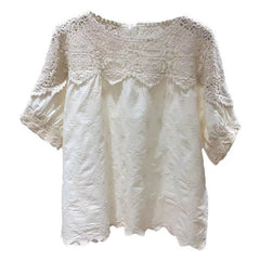 Women's Embroidered Linen Cotton Hollow-out Short-sleeved Top