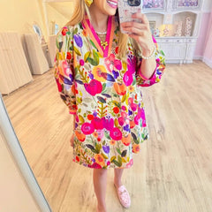 Floral Shading Three-quarter Sleeve 3D Printing Elegant Dress