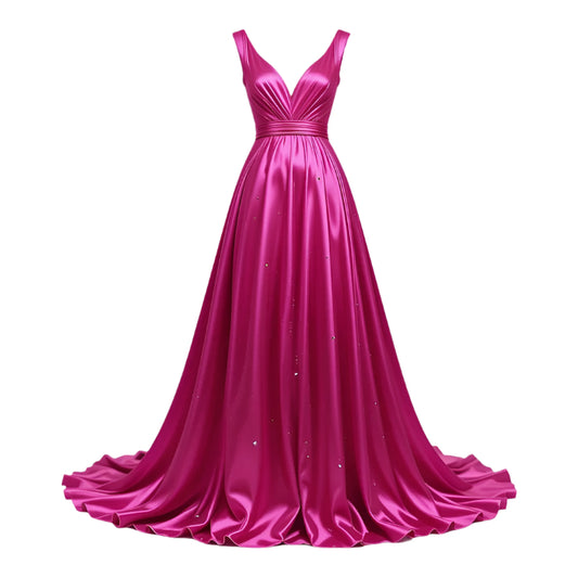 Elegant Magenta Satin Evening Gown