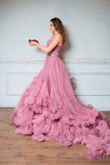 Elegant Magenta Satin Evening Gown