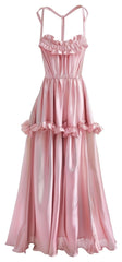Elegant Magenta Satin Evening Gown